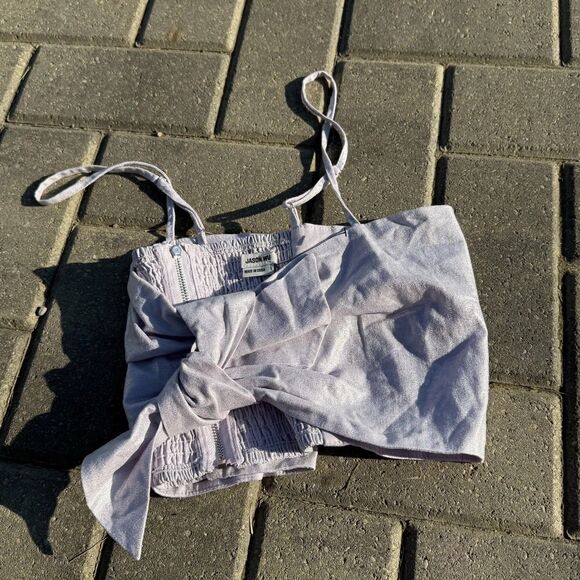 Jason WU crop Top Womens Lavender Purple Linen Tie Front Smocked Back NWOT LARGE - Picture 7 of 9